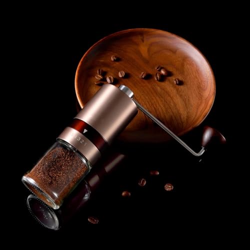 Ruční mlýnek na kávu Vevok Chef s 6 externími nastavitelnými hrubostmi pro espresso až french press, kónický mlýnek z nerezové oceli, ideální pro domácnost, kancelář nebo cestování, růžové zlato