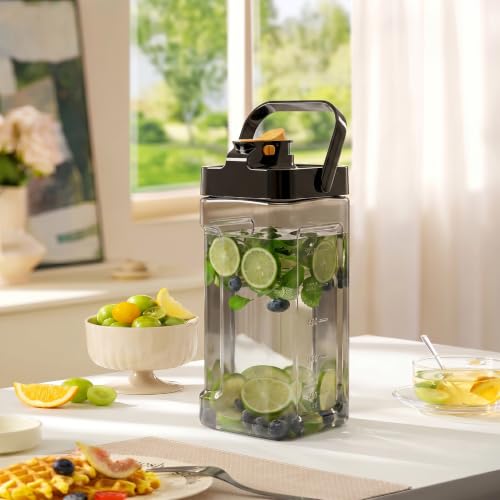 Image of 3.5L Water Jug with Handle and Flip Top Lid -Large Square Water Bottle with Measurement Markings for Fridge, Gym, and Office - Leakproof Clear Fruit Infuser Pitcher for Juice & Cold Tea