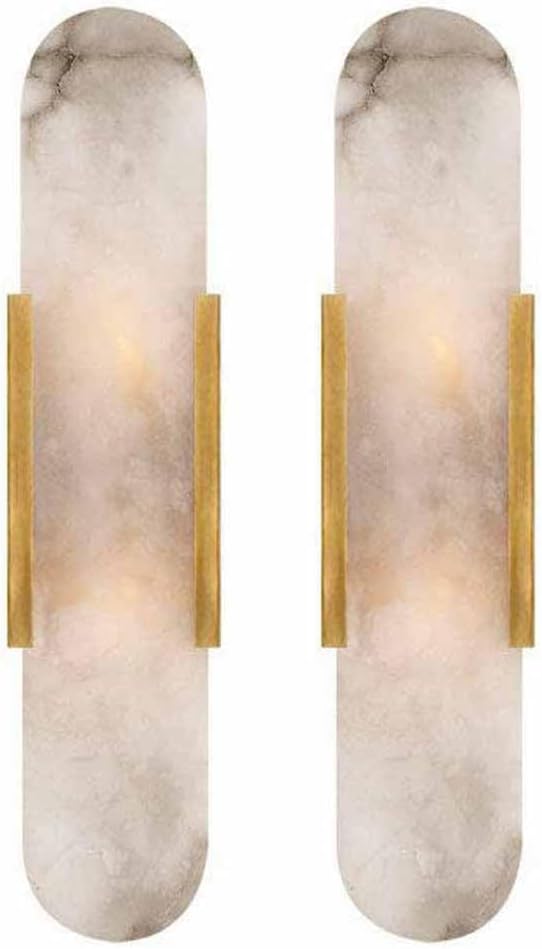 Natural Alabaster Wall Sconces Set of 2 Marble Wall Lamp Bathroom Vanity Light Fixtures Alabaster Sconce Lighting White Stone Wall Mount Lamp for Bedroom Living Room Hallway Stairs Kitchen