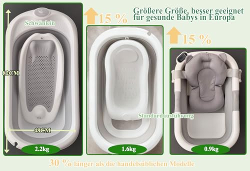 Schwänlein® Faltbare Baby Badewanne,Übergroße faltbare Babybadewanne – 81 * 48 * 24cm，extra groß für europäische Babys,Badebecken Duschwanne für Neugeborene Kleinkinder (grau)