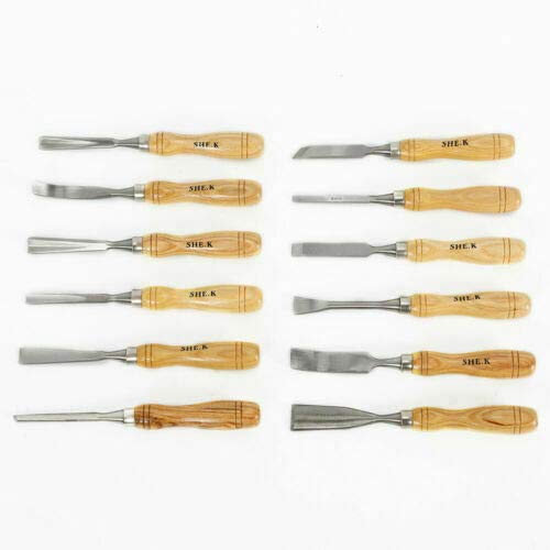 Cincel para tallar Madera, Juego de gubias, Kit de Herramientas manuales para tallar Profesional, 12 Piezas para Principiantes, Aficionados y Profesionales