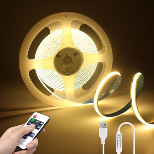 LRGBST 1M Warm wit COB LED-strepen, DC5V USB Dimmable COB LED-strepen met afstandsbediening Dimmer Voor Binnen Keuken Slaapkamer Woonkamer Verlichting