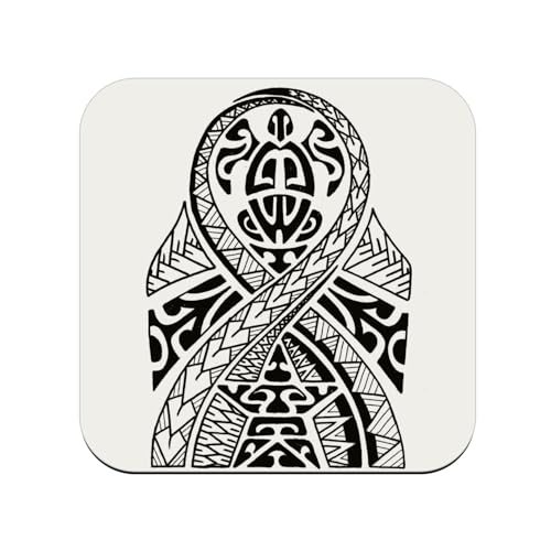 sous Verre en Bois - Tortue Maori Tatouage Nouvelle-Zelande Art Tribale - 1 unité (95 x 95 mm)