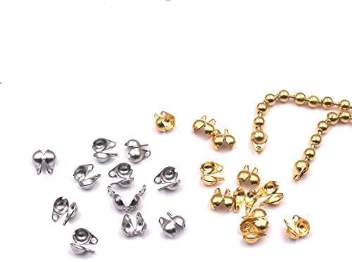 200 Pcs 1.5mm Golden and Silver Open Bead Tips Knot Covers Clamshell End Cap Crimps Beads Ball Chain Connector Clasp for Jewelry Craft Making, Jewelry Clasps, Jewelry Findings - Image 6