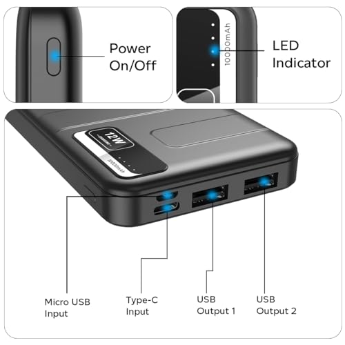 pTron Newly Launched Dynamo Nitro 10000mAh 12W Power Bank, Dual USB Charging Ports, 2 Input Ports Type-C & Micro USB, Made in India, Multiple Layers of Protection & BIS Certified (Black) 6 41Kq3eUpS L