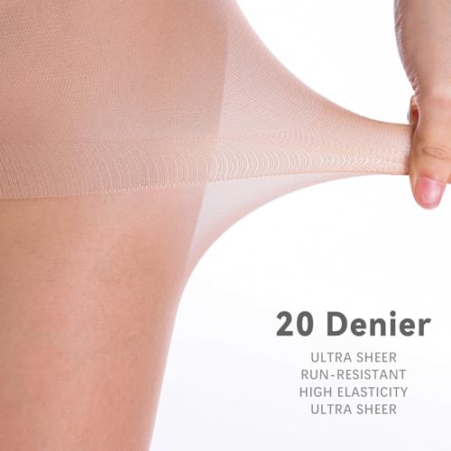 3 Pairs Women's Sheer Tights, 20 Denier Premium Nylon tights with reinforced toe and control top3