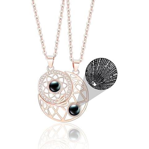 Yumikoo Couple Sun and Moon Necklace I Love You Necklace 100 Languages Matching Bff Friendship Heart Necklaces for Best Friends Rose Gold Cover