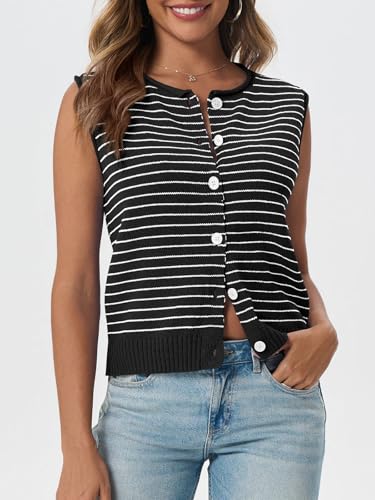 Saodimallsu Womens Cropped Sleeveless Sweater Vest Striped Knit Summer Tops Button Down Going Out Y2k Tank Top3