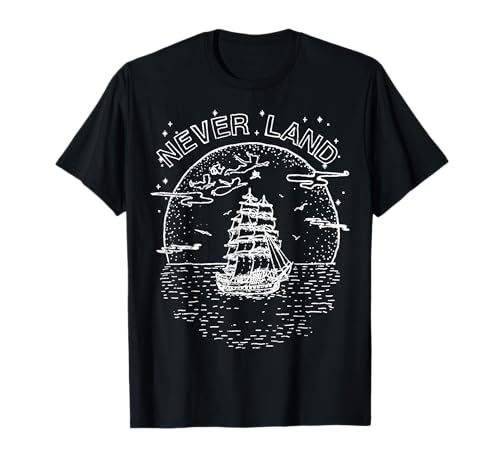 T-shirt Peter Pan Disney noir en taille L avec illustration line art de Neverland pour femme