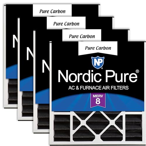 Image of Nordic Pure 20x20x5 Air Bear Replacement Pure Carbon MERV 8 Air Filter 4 Pk | Actual Size: 19 11 /16 x 20 11 /16 x 4 15 /16 Made in USA, Pleated HVAC Odor Filtration, Pet, Cooking & Household Smell Control