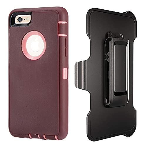 Annymall Case Compatible For Iphone 8 & Iphone 7, Heavy Duty [With Kickstand] [Built-In Screen Protector] Tough 4 In1 Rugged Shorkproof Cover For Apple Iphone 7 / Iphone 8 (Burgundy/Pink) #TOP2