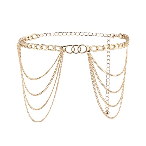 Cinturón de cadena KnSam de 96 cm con 3 círculos de circonitas en oro para vestidos vaqueros
