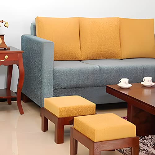 Image of Loonart Solid Sheesham Wood Coffee Table with Four Cushioned Stools | Idel for Living Room | Cafe | Restaurant | Space Saving Indoor Table Set | Finish Color - Natural Finish | Cream Cushion |