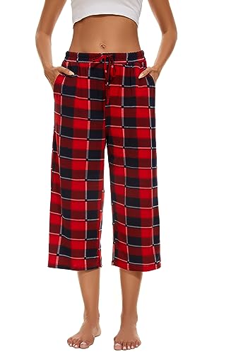 Image of Kabento 2 Pack Womens Pajama Pants Capri Sleep Lounge Pants Drawstring Pj Bottoms with Pockets