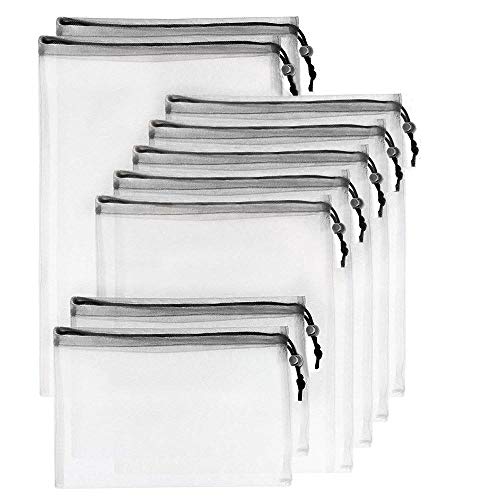 DokFin 9 Bolsas de Malla Reutilizables respetuosas con el Medio Ambiente, Lavables, Transparentes, Bolsas de Almacenamiento para Compras