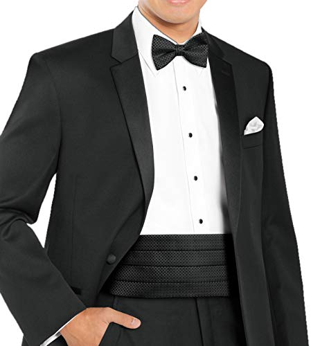 New Mens Black 2 Button Tuxedo - 5pc (Jacket, Pants, Shirt, Bow Tie, Cummerbund)