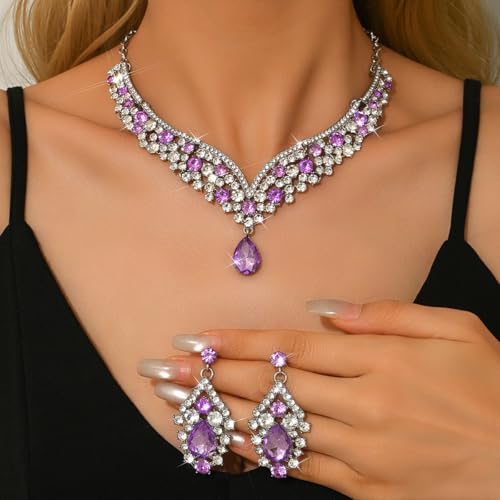 Image of Shning Diva Fashion Stylish Crystal Jewelllery Set for Women | Statement Necklace with Matching Teardrop Earrings | Luxury Elegant Wedding Party Choker Jewelry