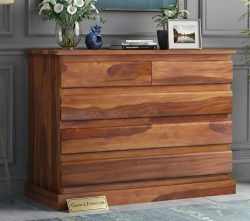 Image of Wooden Chest of Drawers for Living Room with 5 Drawer - Solid Wood Chest of Drawers Wooden Drawer Cabinet Chest of Drawer for Bedroom Storage Cabinet