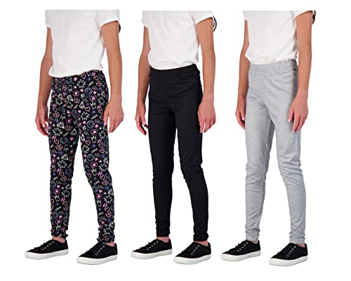 Girls Leggings 3 Pack Pull On Pants Full Length Stretch Tights for Kids