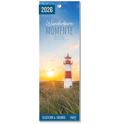 Häfft Lesezeichenkalender 2026 mit 12 Lesezeichen inkl. Monatskalender stimmungsvollen Bildern & Sprüchen Wunderbare Momente - nachhaltig & klimafreundlich