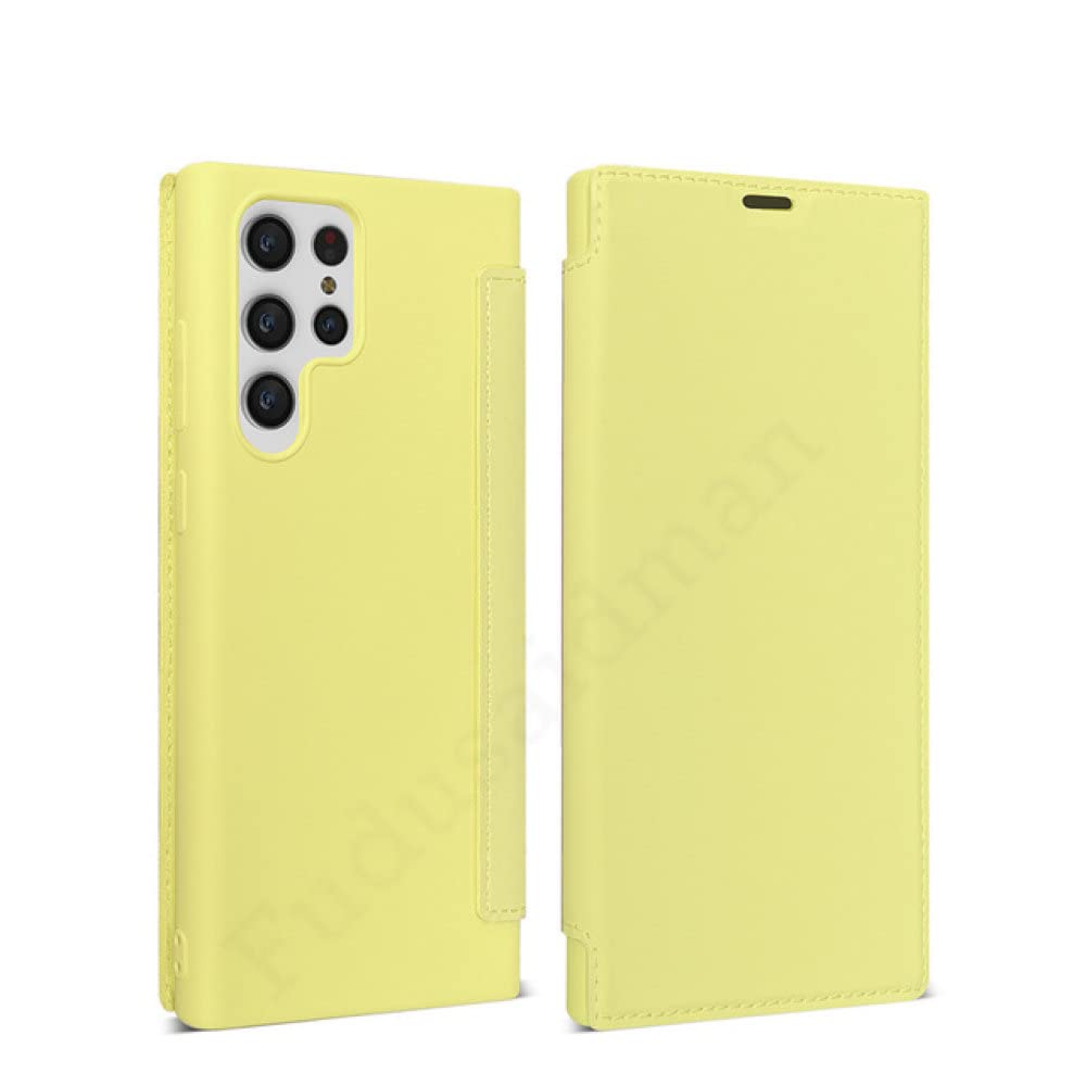 Funda con tapa para S23 silicona líquida amarillo estuche protector de cuero 7