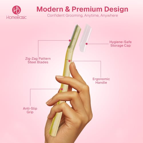 Image of HomeBasic Face Razor for Women Facial Hair Remover - Pack of 3 | Stainless Steel Eyebrow Razor | Reusable Dermaplaning Tool for Upper Lip, Chin, Forehead, Cheeks & Peach Fuzz