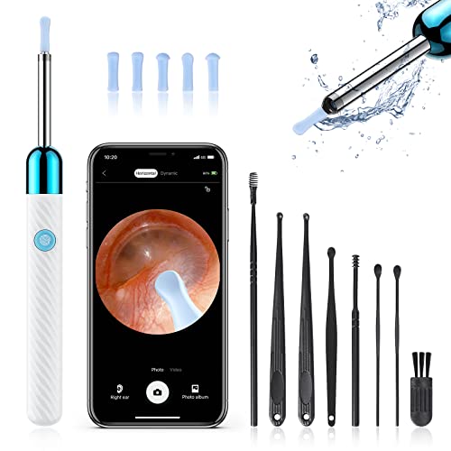 Ear Wax Removal - Earwax Remover Tool with 8 Pcs Ear Set - Ear Cleaner with Camera - Earwax Removal Kit with Light - Ear Camera with 6 Ear Spoon - Ear Cleaner for iOS & Android (White)