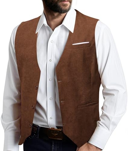 Barry.Wang Mens Outdoor Corduroy Vests Vintage Western Cowboy Sleeveless V-neck Waistcoat Retro Casual Vest