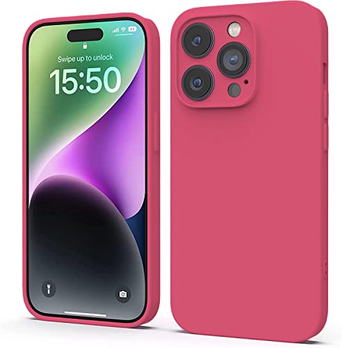 Elzzi Microfiber Square Candy Case Compatible for iPhone 14 PRO MAX, Shockproof Slim Back Cover Liquid Silicone Case -Forest Green (Hibiscus)