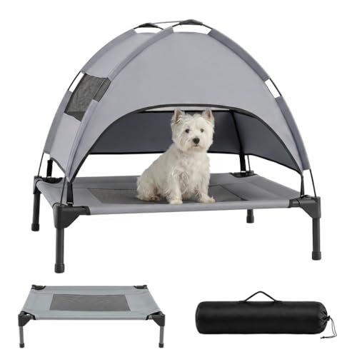 Maxmass Elevated Dog Bed Outdoor Raised Dog Bed with UV-Proof & Removable Canopy Carry Bag Summer Dogs Camping Bed Off-Ground Pet Cot Dogs Cooling Bed for Beach Lawn Yard (78.5 x 63 x 70 cm)