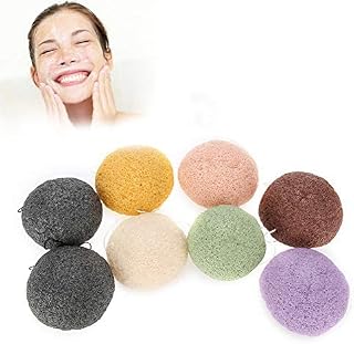 Konjac Wash Face Flutter Set, 8pcs Round Type 100% Pure Nature Face Body Sponges Massage Tools for Deep Pore Cleansing Gently Puff Exfoliating Facial Skin Care