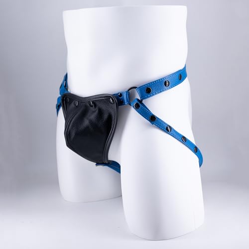 PU Leather Men's Jockstrap Body Harness – Adjustable Fit, 4 Colors (Black/Red/Blue/Green3