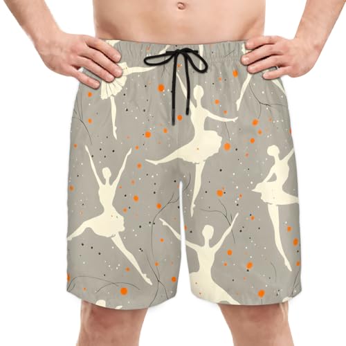 Men's Swim Trunks Size S Ballet Wallpaper with Mesh Lining Soft Breathable Quick Dry Beach Shorts Grayish Beige