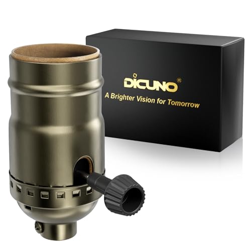Image of DiCUNO UL Listed 3-Way Lamp Socket Replacement, E26 Standard Threaded Base Light Socket, Turn Switch Knob for Low-Medium-High Light Settings, Table, Floor Lamp Repair Kit, 1-Pack, (Champagne Gold)