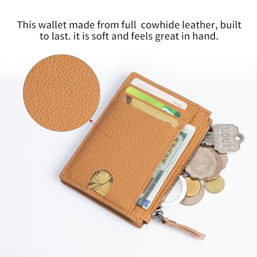 Image of Slim Wallet for Women Small Leather RFID Blocking Credit Card Holder Minimalist Front Pocket Wallet with Coin Purses & Pouches,Brown