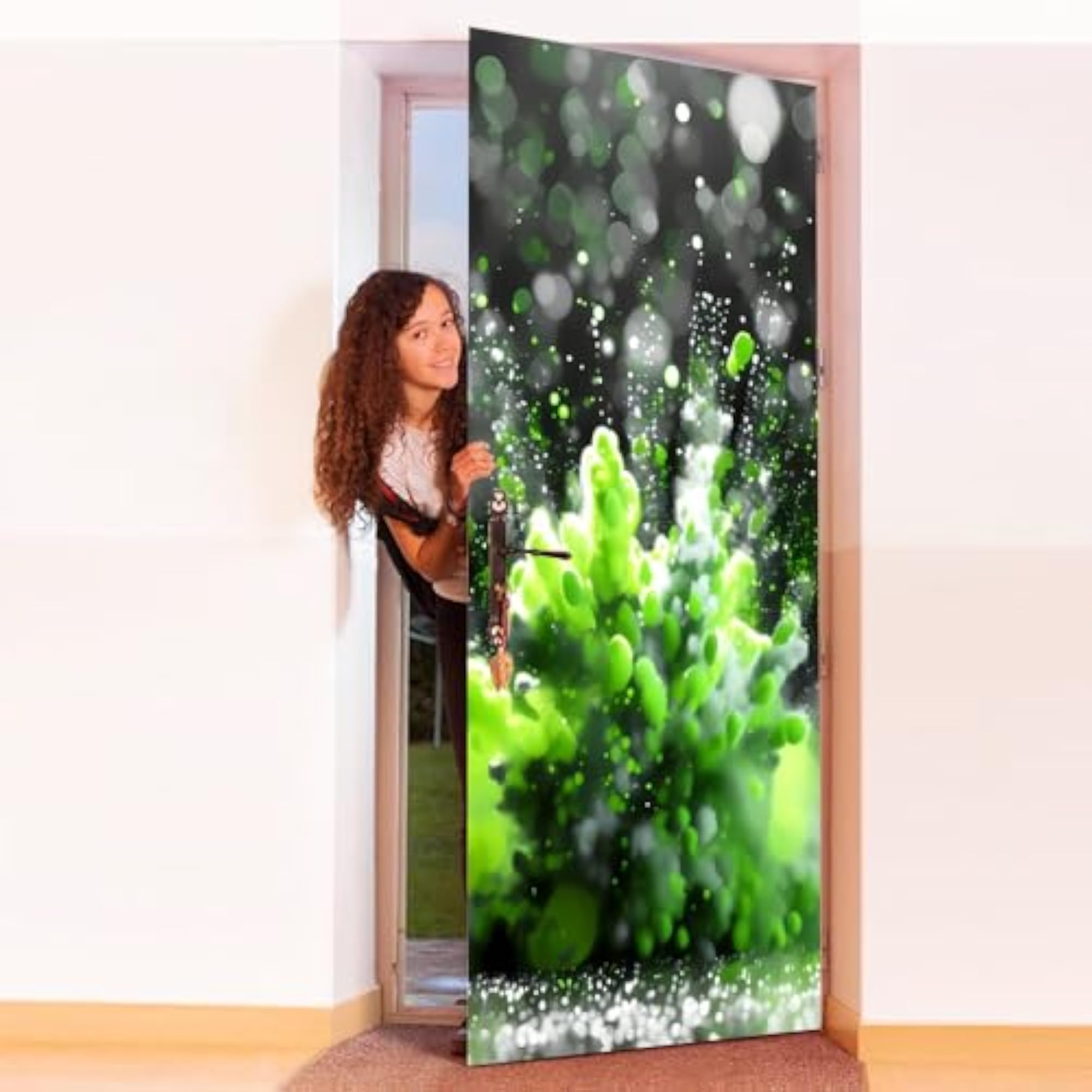 Green Abstract Splash Door Interior Sticker, Positive Vibes Decor