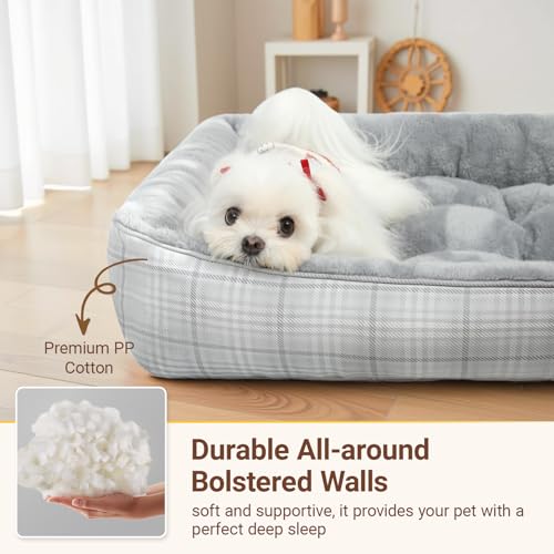 MIHIKK Rectangle Dog Beds for Small Dogs & Cats, Orthopedic Sleeping Pet Bed for Couch with Durable Puppy Cuddler and Anti-Slip Bottom Machine Washable 20 * 18 Inch (Gray) - Image 3