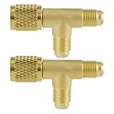 Fukaisu 2pcs Quick Coupler Access Tee, 1/4'' Brass SAE Valves Core Tee Adapter Air Conditioning Parts for R22 R12 R134 Gauge Deep Vacuum Pump Manifold