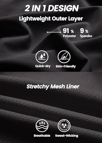 Womens Running Athletic Shorts - 2 in 1 Shorts High Waisted Workout Gym Casual Shorts Mesh Liner Zipper Pockets3