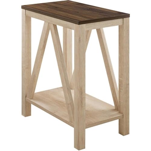 Walker Edison Modern Farmhouse A-Frame Wood Rectangle Side Table Living Room Small End Accent Table, 13 Inch, White Oak