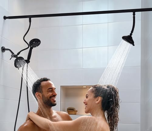 V-Frankness Dual Shower Head for Couples, High Pressure and Adjustable Multimodal Tandem Shower Head System for Two People Rod, 3-Setting Diverter with Holder, 71 Inch Extra Long Hose (Matte Black)