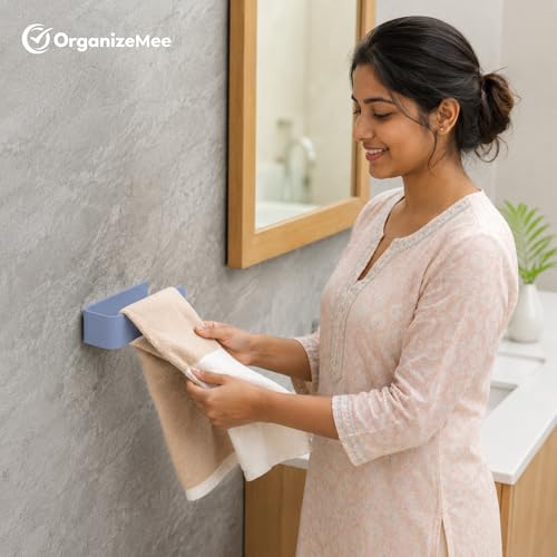 Image of OrganizeMee (Self Adhesive) Napkin & Towel Holder for Hand Basin Towels, Washbasin Bathroom Hanger, Kitchen Sink Napkin Holder Accessories Rack Stand Without Drilling Cloth Hangers (Grey)