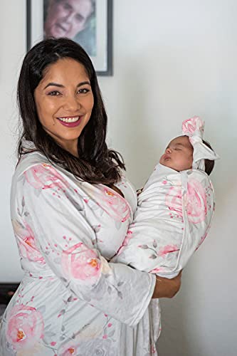 Image of MOMMY O CLOCK Maternity Robe and Baby Swaddle Blanket, Milk Silk Matching Delivery Robe and Swaddling Wrap for Mom and Baby