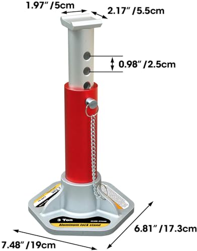 Image of Big RED T43004-1 Torin Aluminum Jack Stands with Locking Support Pins: 3 Ton (6,000 lb.) Capacity, Red /Silver, 1 Pair