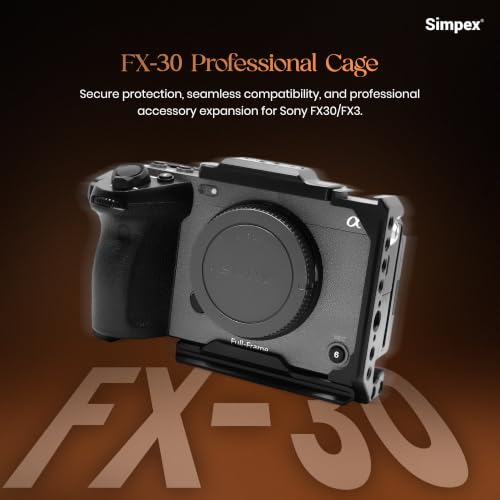 Image of Simpex FX-30 Metal cage Compatible with (FX-30 /FX3) Camera, with hdmi Cable clamp, NATO Rails and builtin arca Quick Release Plate, Interchangeable Full /Half cage, Black