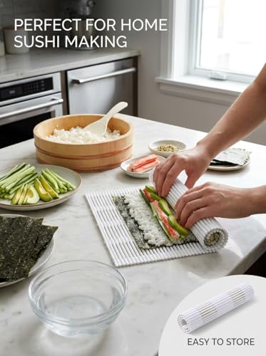 FAPEND Food-grade Plastic Sushi Rolling mat, Sushi Cooking mat, Seaweed Roll Sushi Making Mat, Non-stick Rice Sushi mat, Easy to Clean Sushi Roller, White Medium Size, 12\" x 10\" - Made in Japan - Thumbnail 3