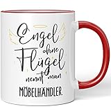 JUNIWORDS Tasse, Engel ohne Flügel nennt man Möbelhändler, Rot (5175173)