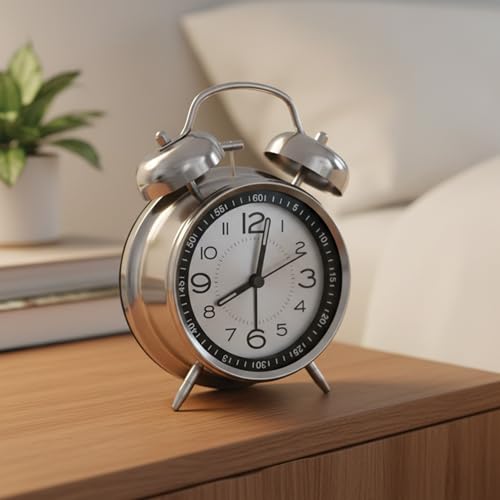 Image of Auromin Analog Alarm Clock for Bedroom & Study Table | Loud Alarm for Heavy Sleepers | Silent Desk & Table Clock for Home, Office, Living Room | Retro Stainless Steel Alarm Clock