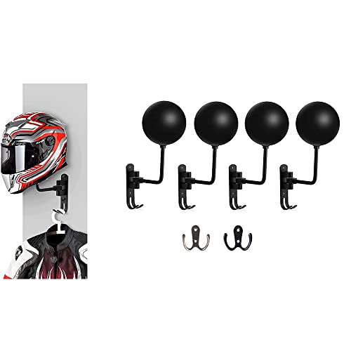 Soporte de pared esférico para casco de motocicleta y gancho para chaqueta (fácil instalación de aluminio) (2) Cover
