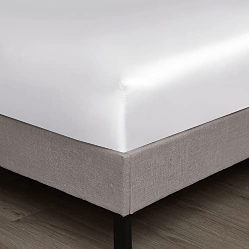 Image of Sweet Home Collection Satin 4-Piece Sheet Set - Silky Soft & Royal Luxury Fashion Sheet Set - Bed Sheets for Delicate Hair and Skin - Queen, White